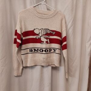 American Eagle Outfitters Snoopy Stripe Crewneck - Cream and Red